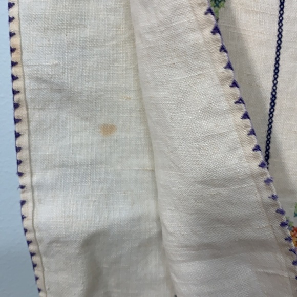 Vintage Cross-stitch Floral Pineapple Hearts Linen Tea Towel Runner 39.5” x 16” - Picture 8 of 17